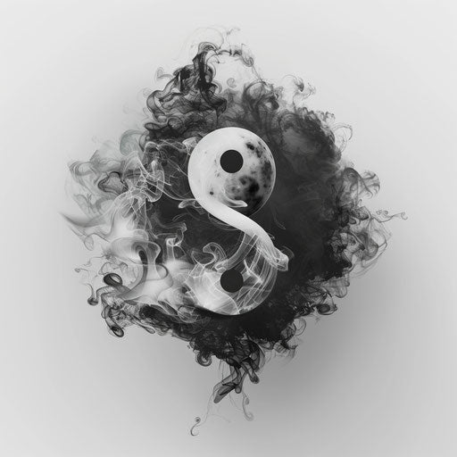 Black and white smoke tattoo depicting Yin and Yang