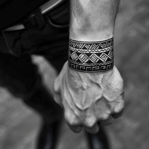 Wrist tattoos for men with tribal patterns, Humberto Ramos style