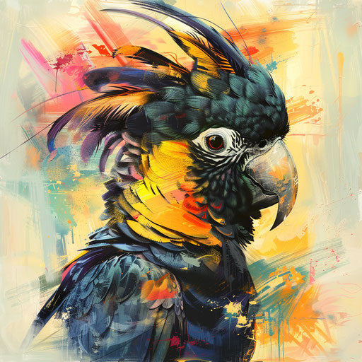 Impressionistic tattoo sketch of a yellow-tailed black cockatoo