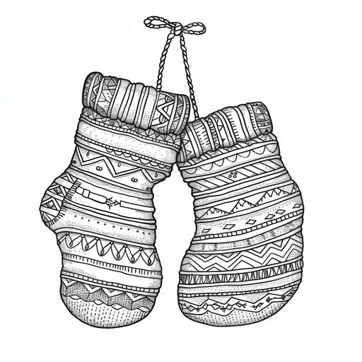 A pair of mittens hanging on a string. Coloring book page