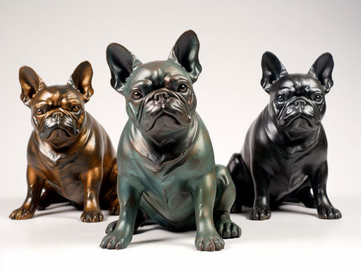 French bulldog dogs for sale, dark tones of green, brown, bronze, blue
