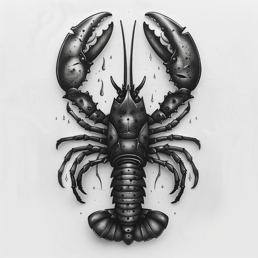 Gothic flat tattoo sketch of a lobster with gothic arches