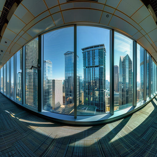 Panoramic modern office space with city views