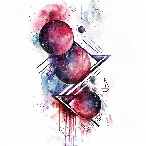 Abstract galaxy tattoo with geometric shapes