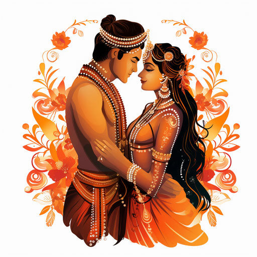 Hindu wedding clipart in Chiaroscuro Art style on white background