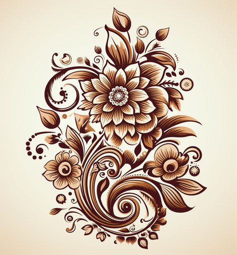 Brown floral pattern, tattoo-inspired, high resolution