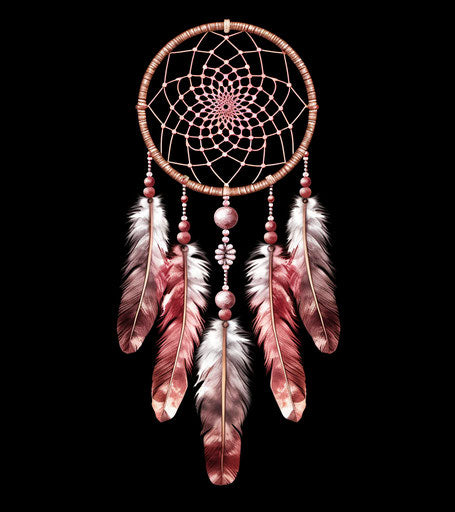 Dream catcher on white background in dark silver and light maroon