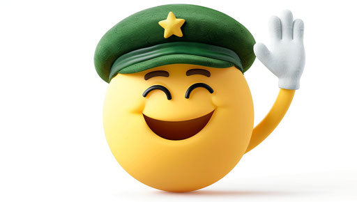 Yellow emote with white gloves saluting in green beret