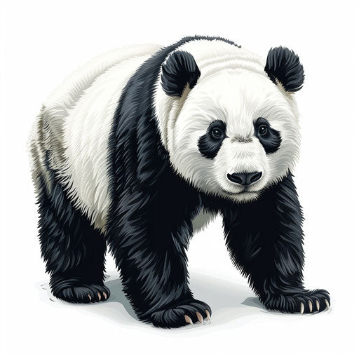 Realistic panda clipart on flat white background, high contrast and soft shadows