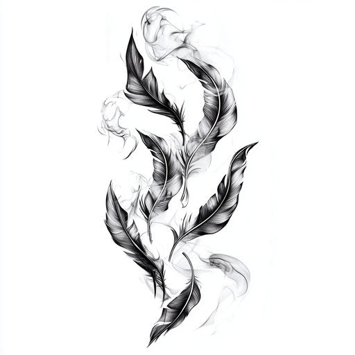 Neck tattoo sketch with feathers and smoke
