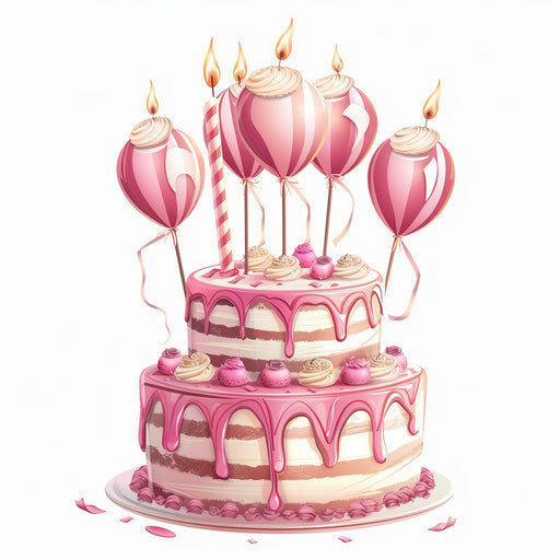 Happy birthday clipart in photo realistic style with flat and white background