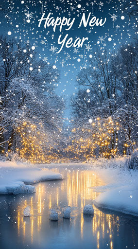Enchanted winter landscape under fairy lights