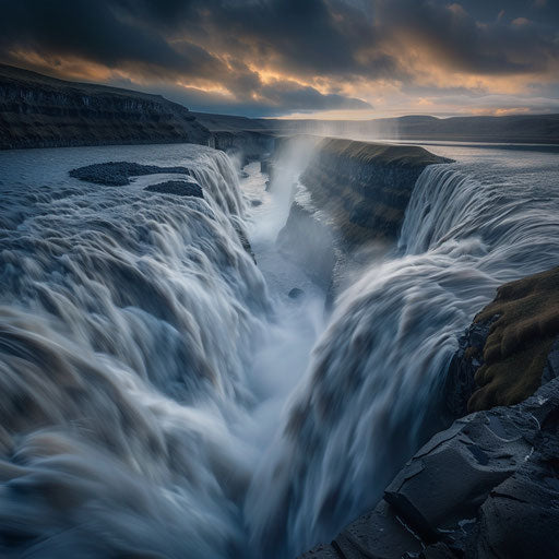 Gullfoss Falls, Iceland, high detail with rising mist
