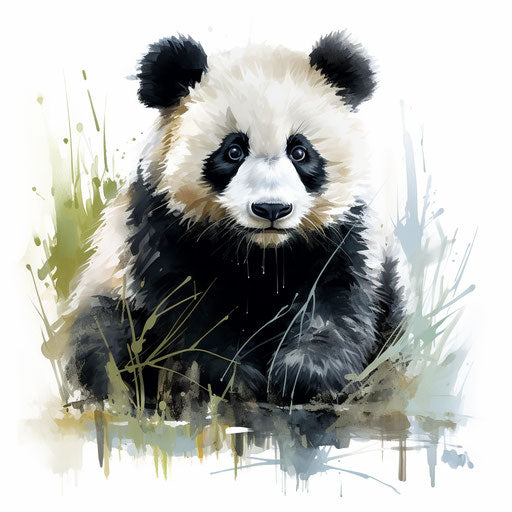 Panda illustration in the style of an oil painting, on white background