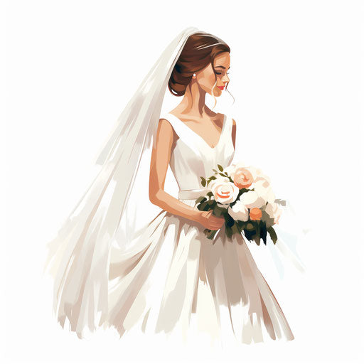 Minimalist style bride illustration on white background