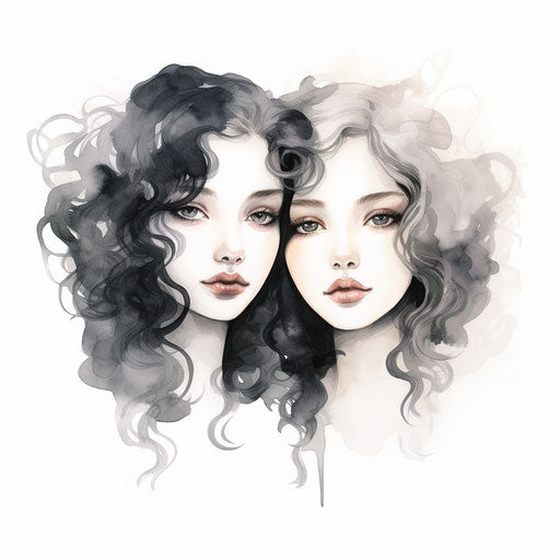 Twins illustration in the style of Chiaroscuro Art