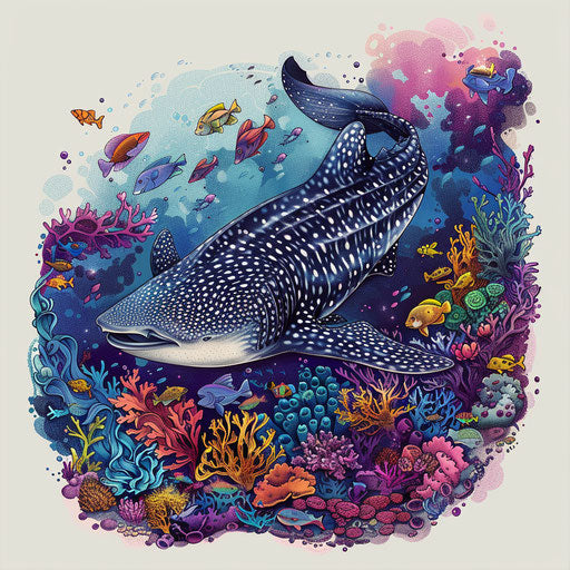 Tattoo sketch of whale shark surrounded by colorful coral