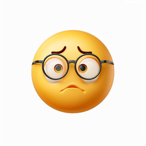 Confused face with glasses on white background
