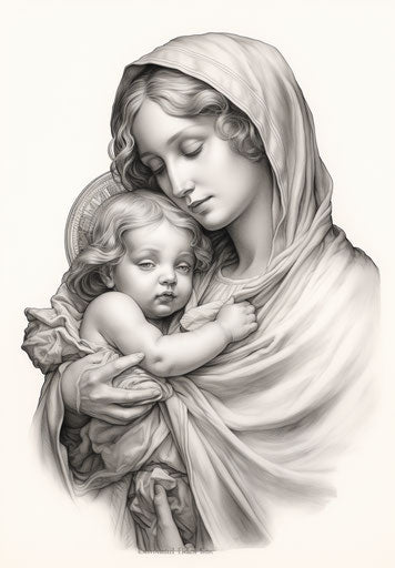 Illustration of the and child, madonna and child style, monumental sculptures, renaissance style
