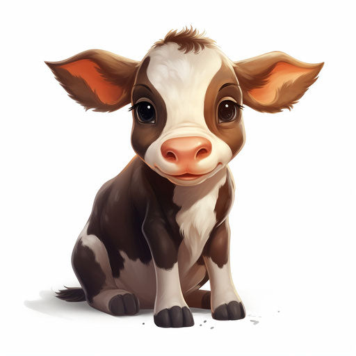 Adorable cow illustration in the style of Chiaroscuro Art, on white background