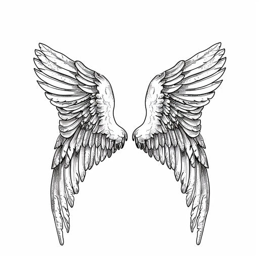 Minimalist angel wings on pure white background