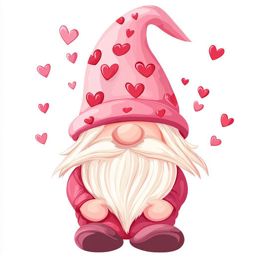 Valentine's Day gnome, pink hat with hearts