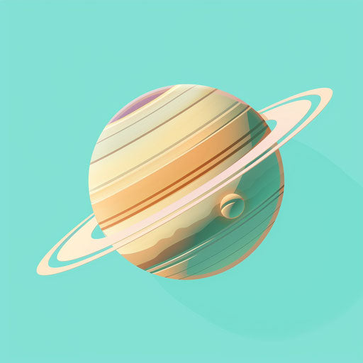 Realistic Saturn Clipart on Flat Turquoise Background