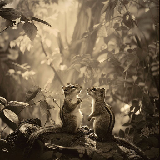 Chipmunks in a tranquil natural setting, serene and calm