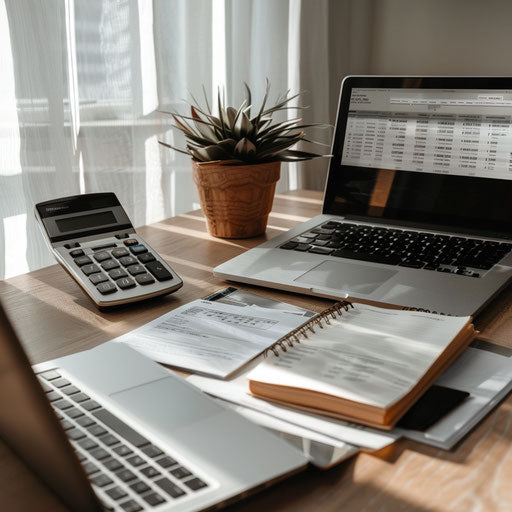 Financial planner's desk with calculator and documents