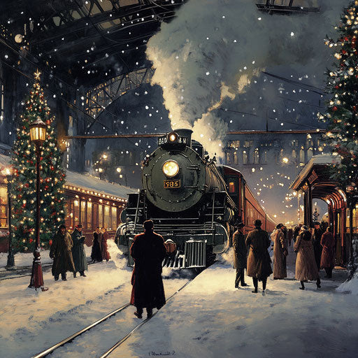 1940s Christmas train station