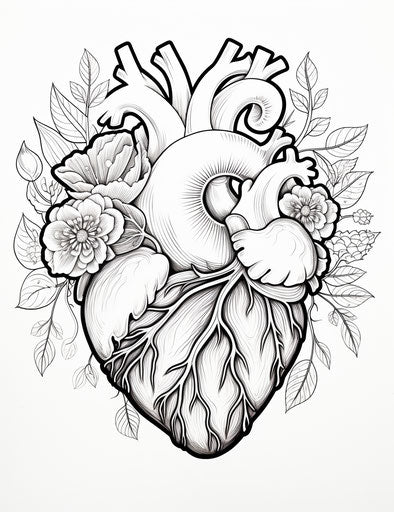 Black and white heart coloring | Heart coloring template in transparent/translucent style