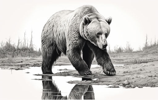 Bear walking through hyper-realistic black and white image