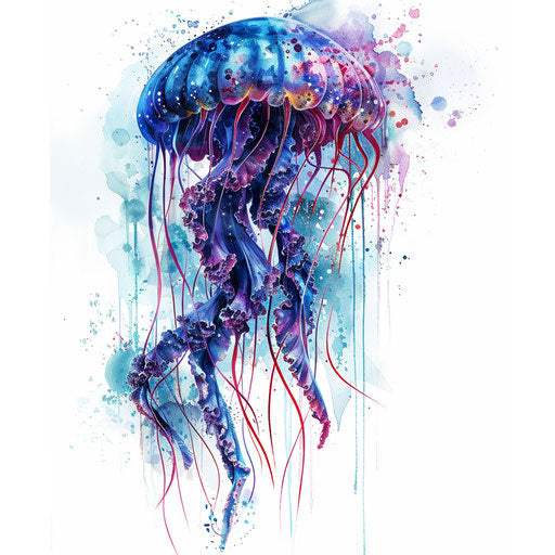 Fantastical jellyfish tattoo on white background