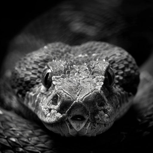 Rattlesnake in black and white, intense and dramatic