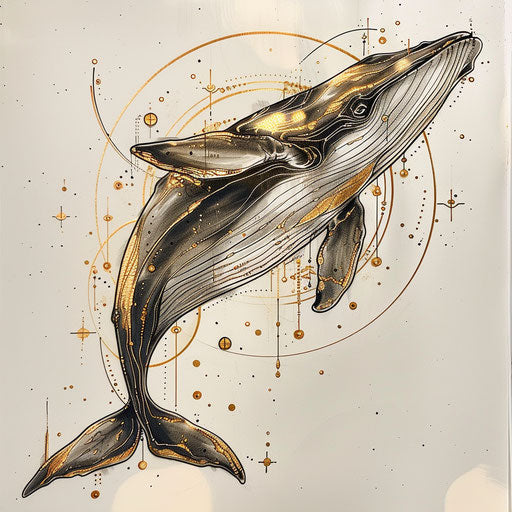 Art deco inspired whale tattoo sketch