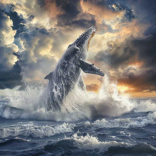 A whale breaching with a dramatic splash