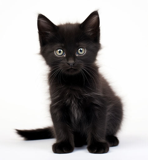 Black and gray kitten isolated on white background, Mona Hatoum style