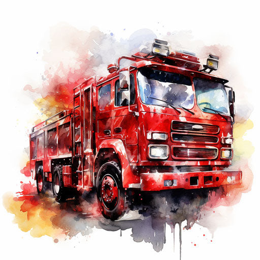 Fire engine illustration in the style of oil painting