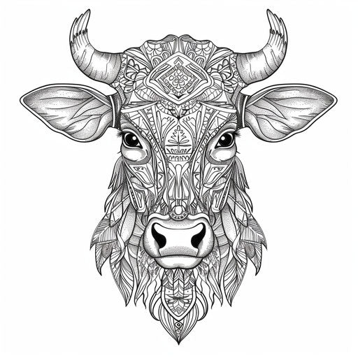 Cow adorned with geometric tribal designs