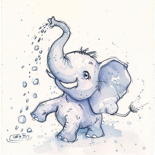 Cartoon elephant spraying water