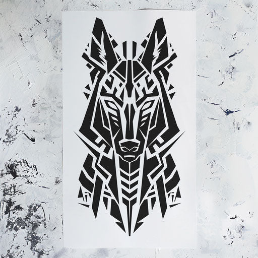 Anubis in minimalist design with geometric shapes on white canvas