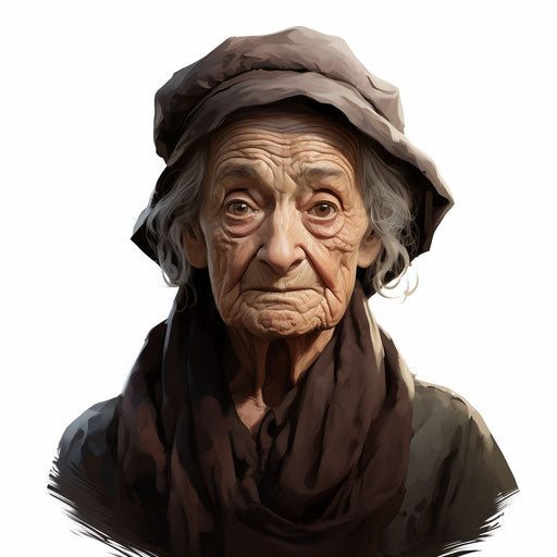 Old lady in Chiaroscuro Art style on white background