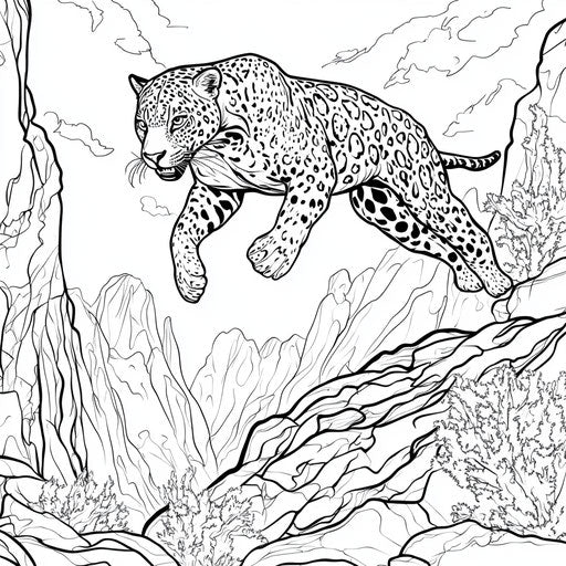 Dynamic jaguar leaping across a canyon