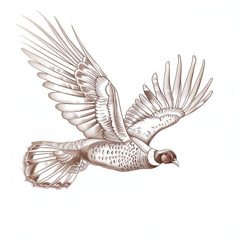 Elegant pheasant in flight, hunting tattoo style, white background