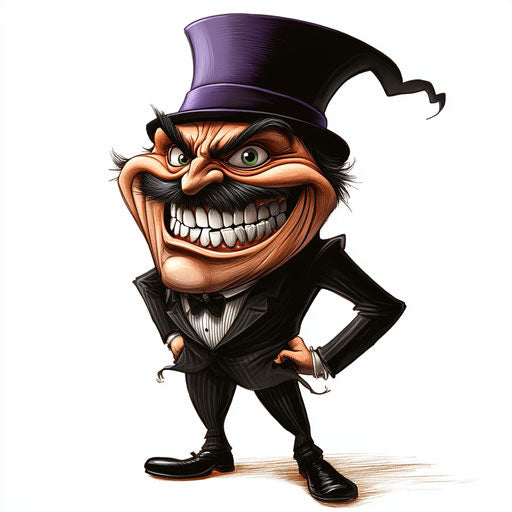 Humorous caricature of a magician with exaggerated human characteristics