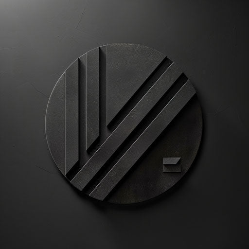 Chic round logo with bold, angular fonts on dark grey background