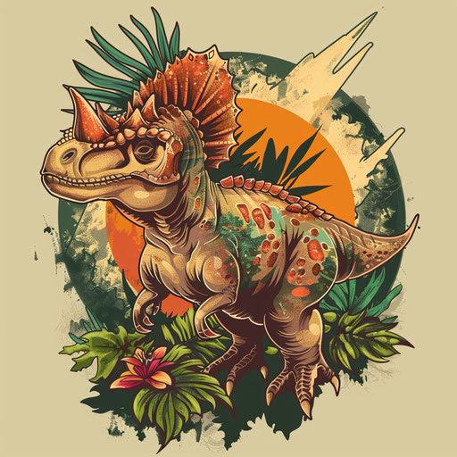 Dynamic evolution of dinosaurs in sketch, clipart style