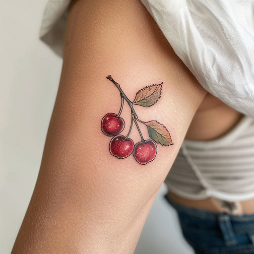 Elegant cherry tattoo in fine art style, pastel colors