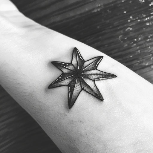 Minimalist nautical star with black outline on white background