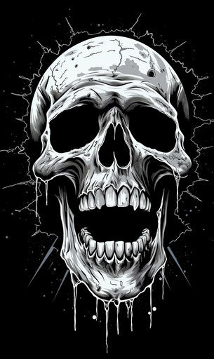Skull with open mouth in 2D animation style, optical illusion